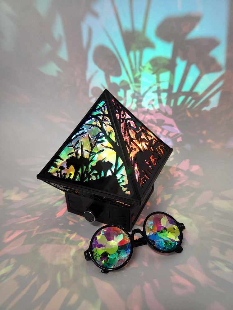Wonderland shadow lamp with kaleidoscope glasses for scale